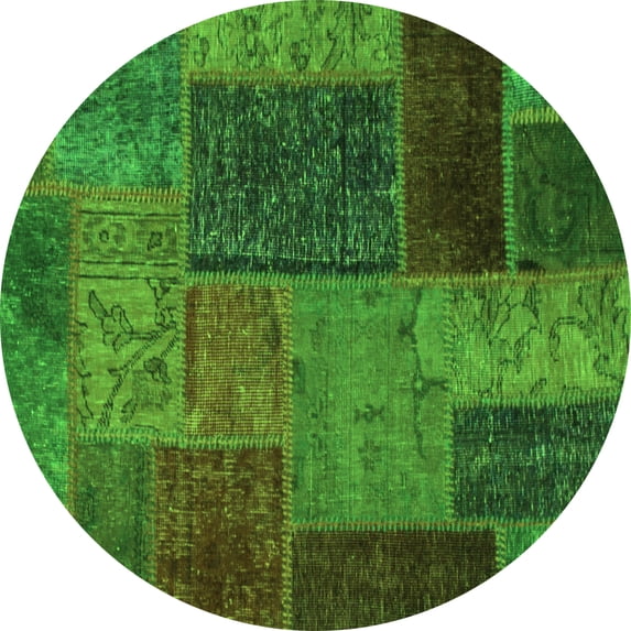 Ahgly Company Indoor Round Patchwork Green Transitional Area Rugs, 7' Round