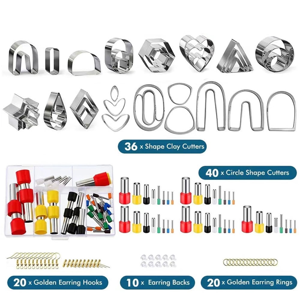 126 Pcs Polymer Clay Cutters Set, 36 Shapes Stainless Steel Clay Earring Cutters with 40 Circle Shape Cutters and 50 Earrings Accessories, Polymer Clay Cutters for Earrings Making