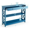 thumbnail image 4 of Costway 3-Tier Console Table X-Design Sofa Entryway Table with Drawer & Shelves Blue, 4 of 9