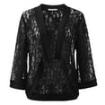 thumbnail image 6 of ASFGIMUJ Womens Cardigan Sweaters Open In Front Casual Lace Crochet Cardigan Three Quarter Sleeve Sheer Cover Up Jacket Black XL, 6 of 7