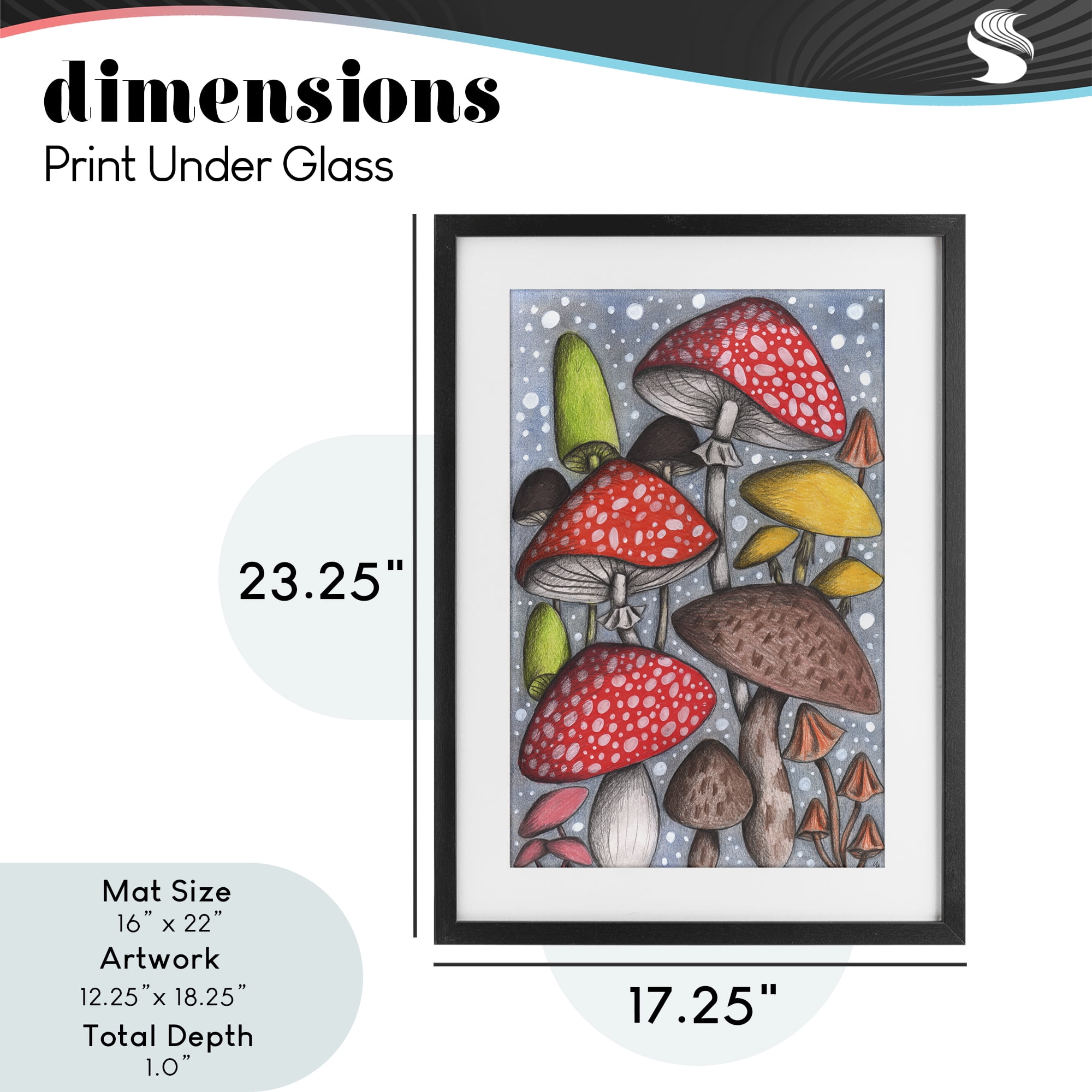 Sketched Magical Mushrooms Black Framed Print Under Glass, design by Cecilia Battaini