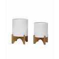 thumbnail image 2 of Raya White Planter Pot with Arch Wood Planter Base - (Small & Medium Set), 2 of 5