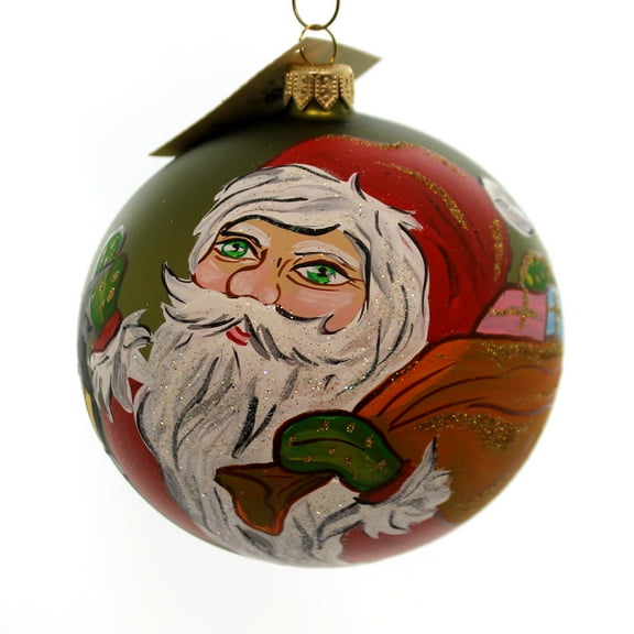 Christina's World Santa Green Eyes Glass Ornament Ball Holly Tra413