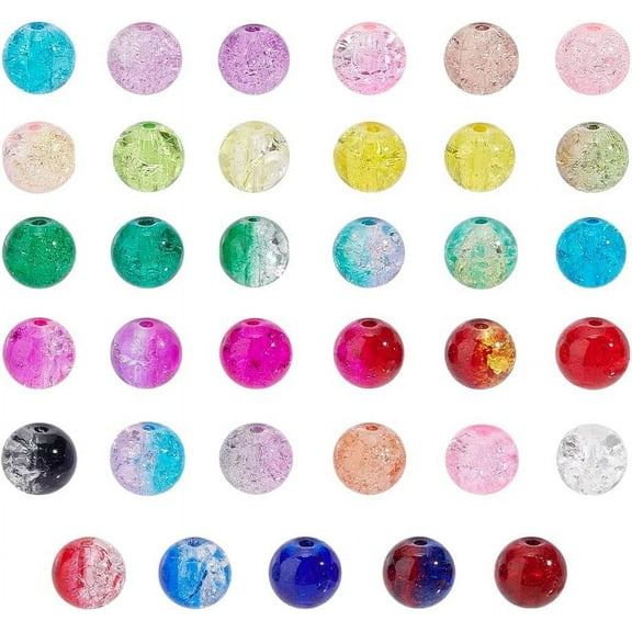 About 875 Pcs 35 Colors Spray Painted Glass Beads Transparent Colorful Beads Round Loose Spacer Beads for Bracelets Necklaces Jewelry Making Craft Projects