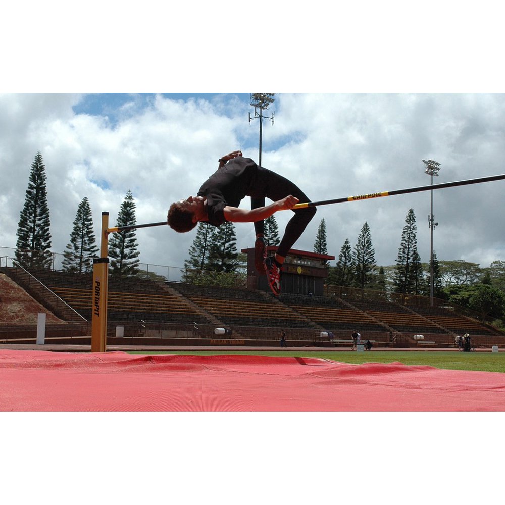 Athlete High Jump Sport Field Crossbar Physical12 Inch By 18 Inch Laminated Poster With Bright