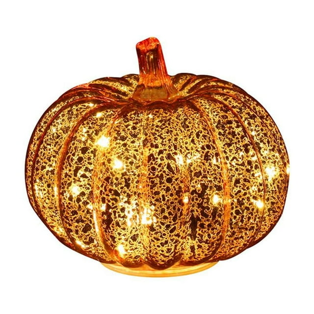 Pumpkin Lantern with Glass Material, Battery Powered, ON/OFF/TIMER Modes, for Home Decor, Creative Design, Easy Use & Portable