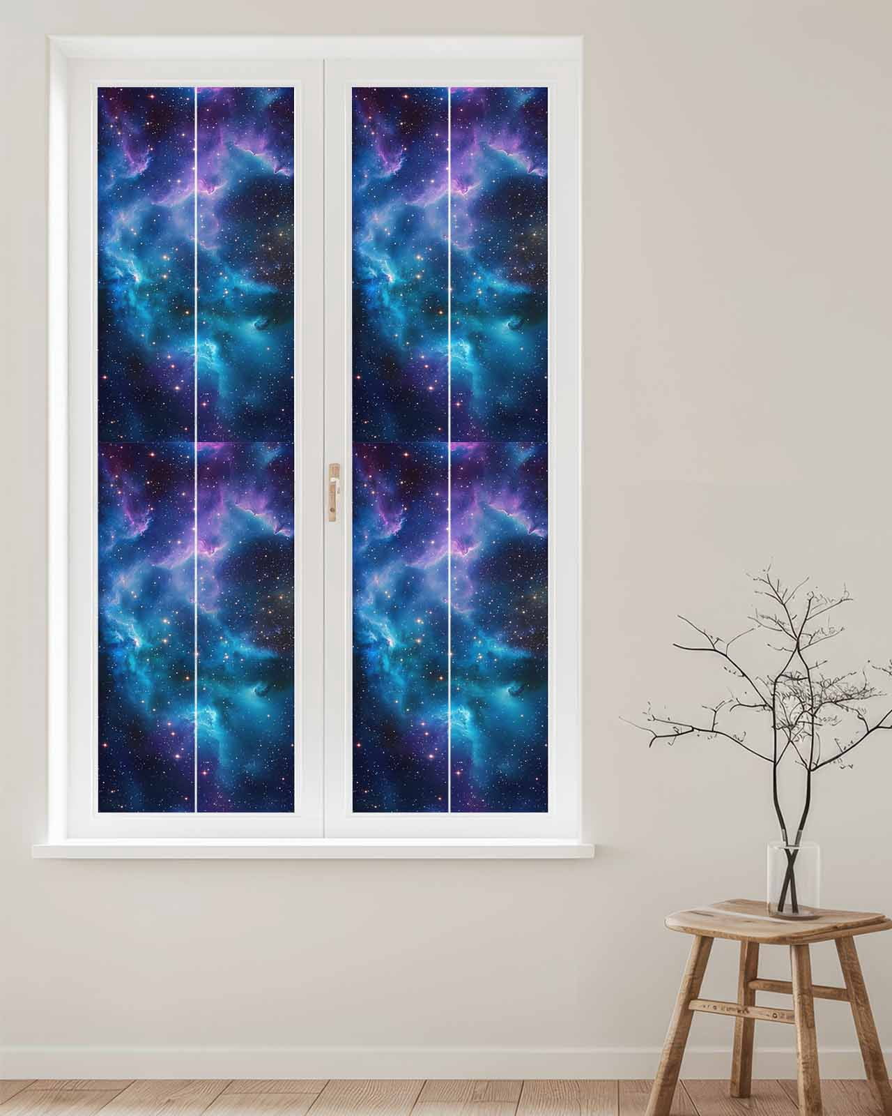 Window Privacy Film Starry Sky Stained Glass Window Film Decorative Sun Block Window Cover Modern Rustic Blue Purple Ombre Star Night Window Clings Static Adhesive Sticker for Bathroom 23.6"x78.7"