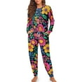 thumbnail image 4 of DISNIMO Flower Print 2 Piece Women Pajamas Set Long Sleeve Top and Long Pants Round Neck Sleepwear Lounge Set Casual Comfy Pjs Loungewear Set, XL, 4 of 7