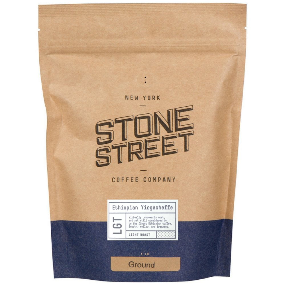 Stone Street Coffee Ethiopian Yirgacheffe Fresh Roasted Ground Coffee, Light Breakfast Roast, 16 oz