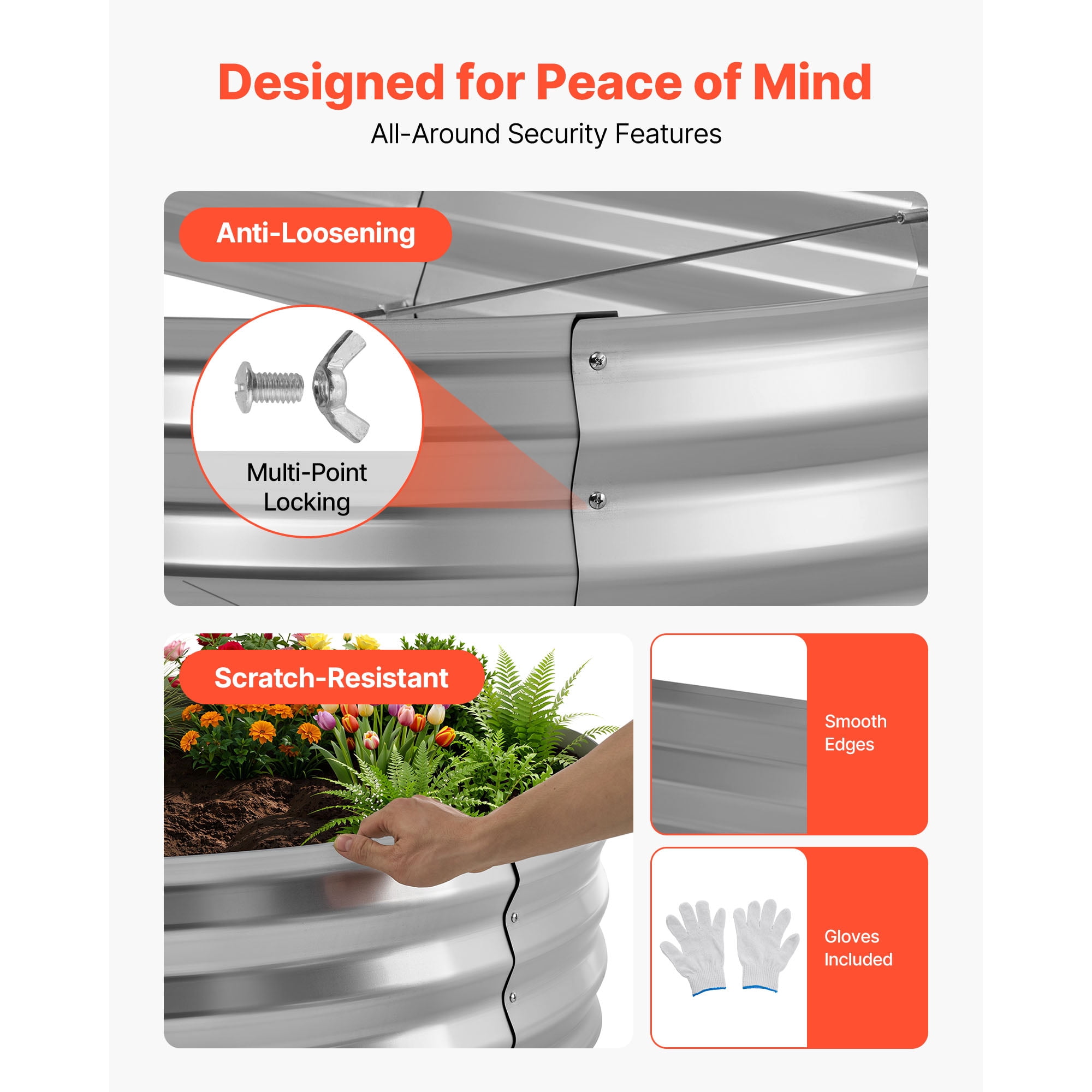 KFFKFF Galvanized Raised Garden Bed, 8 x 4 x 1 ft, Oval Metal Planter Box Kit for Outdoor Use, Bottomless Elevated Garden Box with Gloves, Rust-Resistant Alu-Zinc Material, Silver
