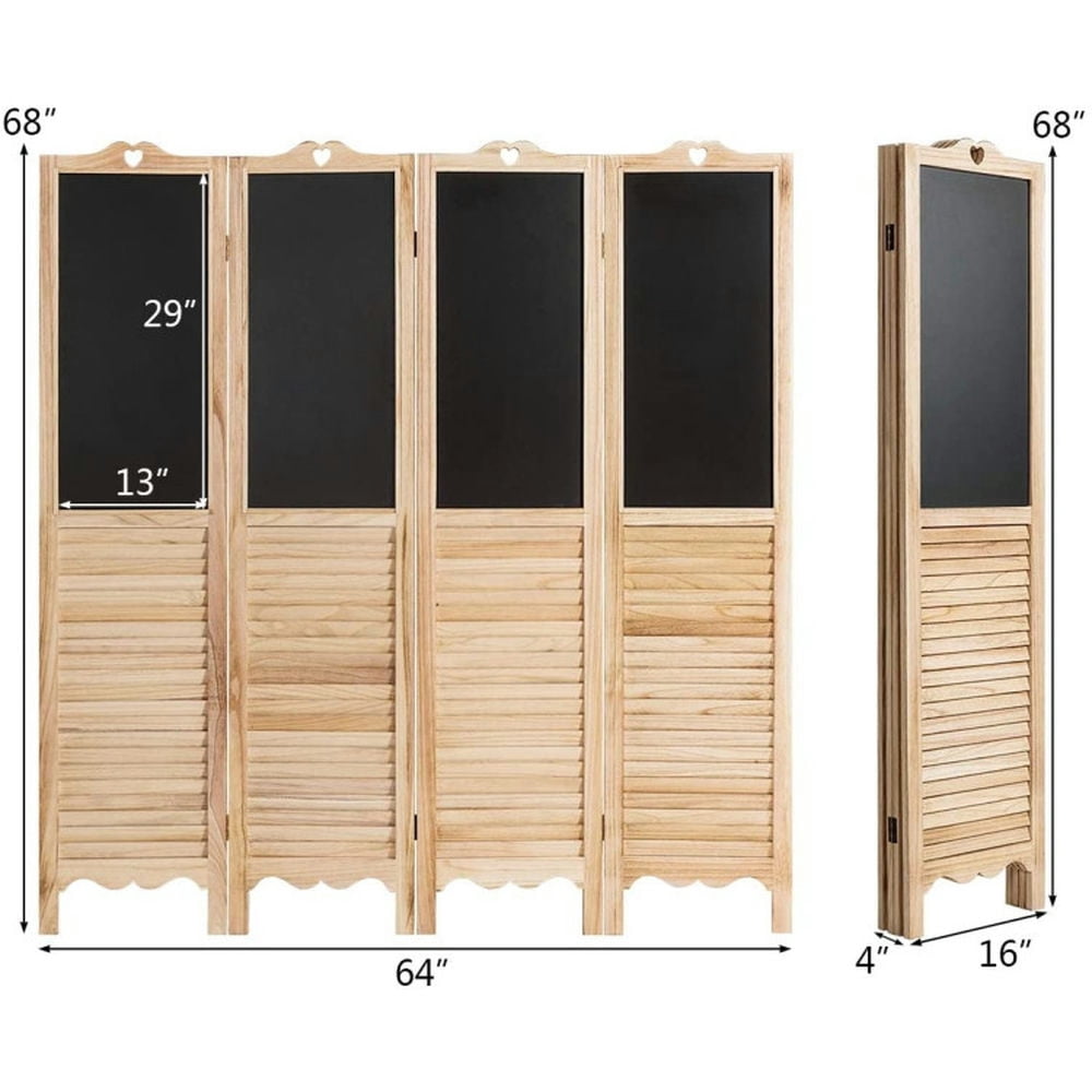 Spaco 4-Panel Folding Privacy Room Divider Screen with Chalkboard, Foldable Privacy Room Divider Screen, Privacy Screen for Indoor as Home, Office, Natural