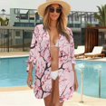 thumbnail image 3 of SCRAWLGOD Pink Cherry Blossom Cardigan Shirt 3/4 Sleeve Oversize Womens Blouses Summer Tops for Going Out Size 2XL Cardigan Loose Cover Up Button Down Tops, 3 of 7