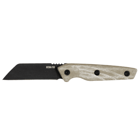 ONTARIO KNIVES Besra Fixed Blade Black Carbon & Tan Canvas Micarta Knife