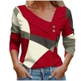 thumbnail image 3 of FRSASU Women's Casual Long Sleeved Slanted Collar Fashionable Comfortable Printed Fake Button Top Red, 3 of 4