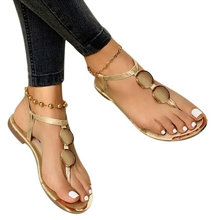 

Mackneog Sandals Shoes Open Casual Flats Summer Toe Flops Buckle Flip Womens Roman Strap Women s Slipper Gift on Clearance