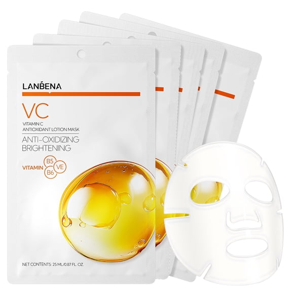 LANBENA VITAMIN C Hydrating Sheet Masks Antioxidant Lotion Mask Firming Anti Aging - Overynight Hydrating Face Mask for All Skin Types Moisturizing Spa Skincare -5 Pack