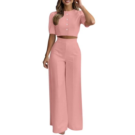 2 Piece Sets for Women Plus Size Going out Summer Solid Color Fashionable Casual Temperament Elegant Short Top Long Pants Set Two-piece Set