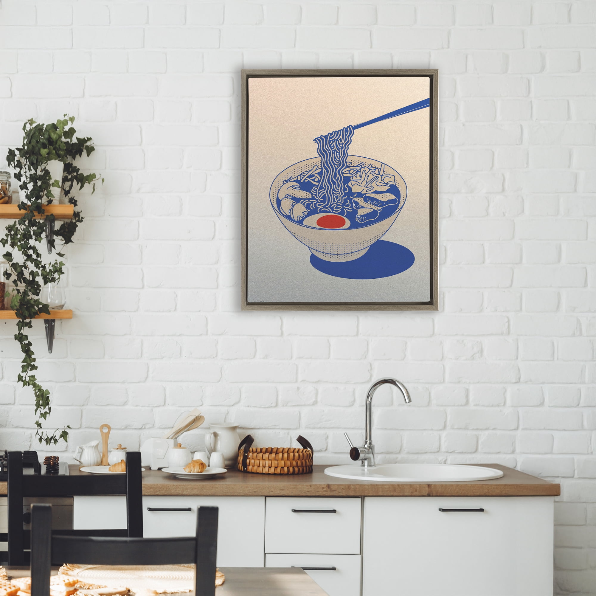 Ramen Noodle Bowl Gradient Brown Framed Floater Canvas Wall Art, design by Seven Trees Design