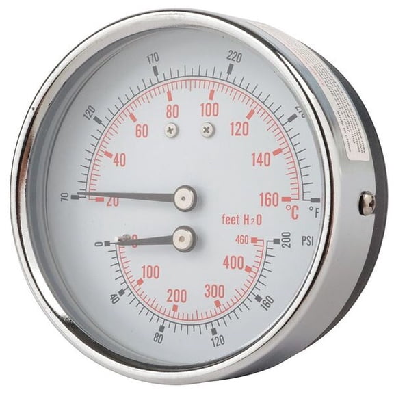 Round Boiler Gauge, 0 to 200 psi, 1/2 in MNPT, Steel, Silver