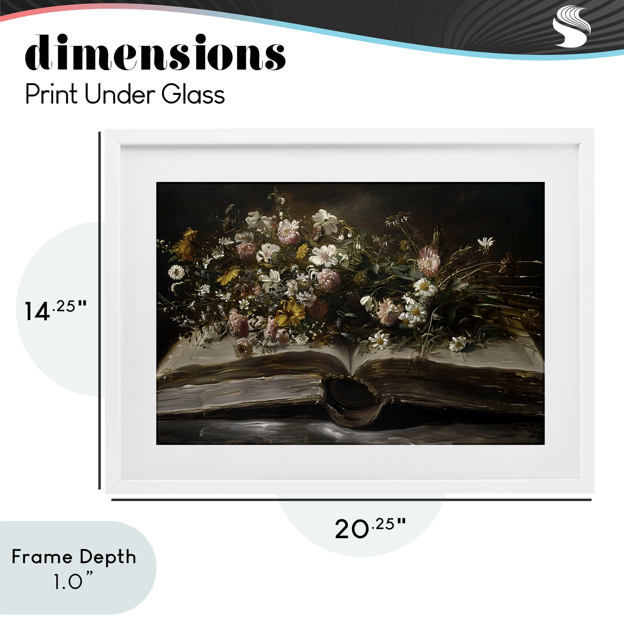 Stupell Industries Antique Floral Open Book White Framed Print Under Glass, design by Jacky Ngan