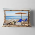 thumbnail image 2 of Designart Framed Effect Beach with Chairs Umbrella - Seashore Photo Throw Pillow - 12x20, 2 of 5