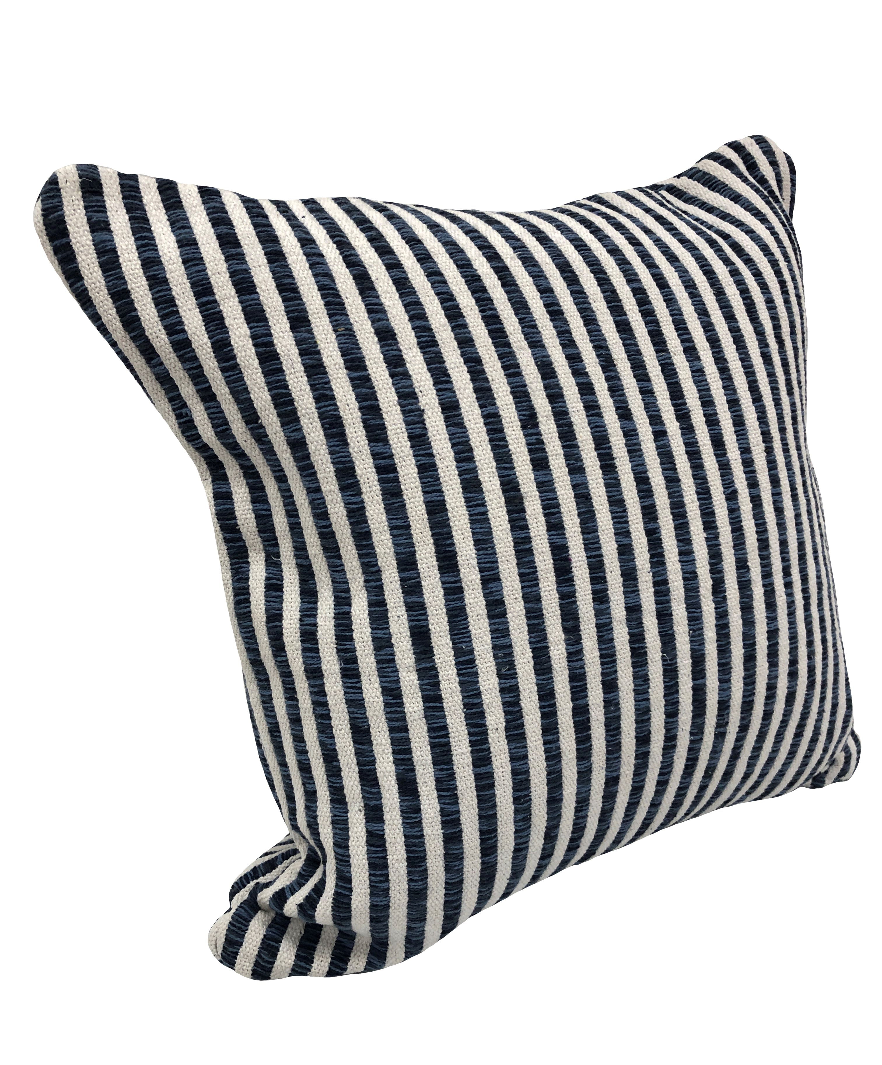 Ox Bay Hampton 22" x 22" Blue/White Striped Cotton Adult Decorative Throw Pillow Cover