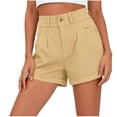 thumbnail image 6 of Horkkom Linen Shorts for Women Button Zipper Elastic Waist Shorts Summer Vacation Casual Shorts with Pockets L, 6 of 8