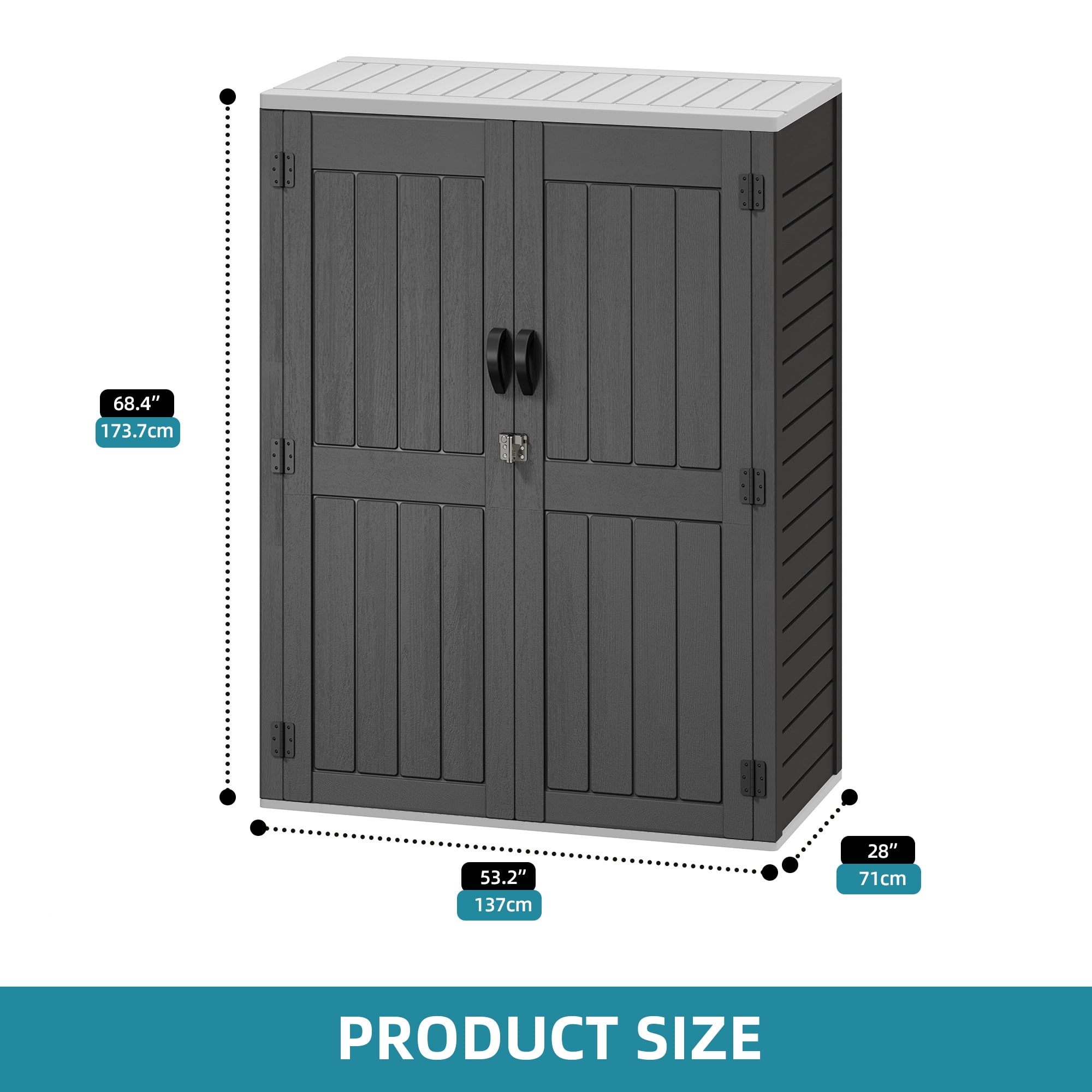 Uforic 59 Cu. Ft. Vertical Outdoor Storage Shed, Weatherproof Resin Cabinet with Double-Wall Panels & Floor, Lockable, Dark Gray (Shelves Not Included)