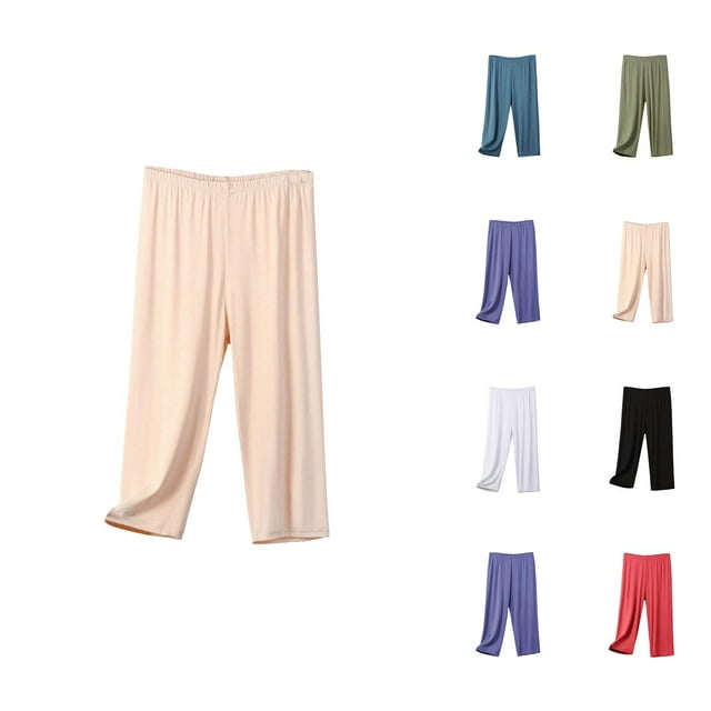 Capri Pants for Women 2025 Solid Color Plus Size Lightweight Breathable High Waist Pajama Bottoms Womens Cropped Pants