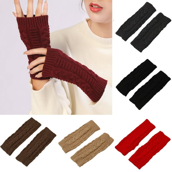 Dengjunhu 1 Pair Knitted Arm Warmers Gloves Winter Long Fingerless Gloves Thumb Hole Gloves Mittens for Women and Men