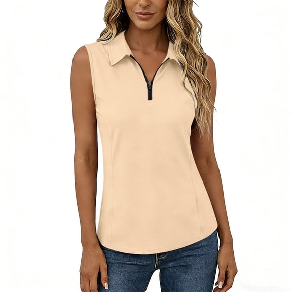 Cmfcve Women's Sleeveless Golf Shirts Collared Quick Dry Tank Top Workout Athletic Tennis Tops