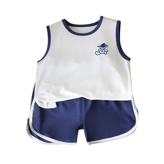 Hrsba Kids Summer 2 Piece Outfits Sets,Girl Casual Sleeveless Round Neck Shorts Printed Set Breathable Two Piece Set,Toddler Summer Round-Neck Tank Top Sets