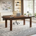 thumbnail image 3 of Tribesigns 63-Inch Executive Desk, Large Office Computer Desk with Solid Wood Legs, Simple Modern Study Writing Desk Workstation, Conference Table Business Furniture for Home Office, Brown, 3 of 6