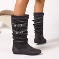 thumbnail image 4 of Women's Extra Wide Calf Knee High Slouchy Boots, Wide Width Tall Boots with Flat Heel Side Zipper Gray 8.5(41), 4 of 6