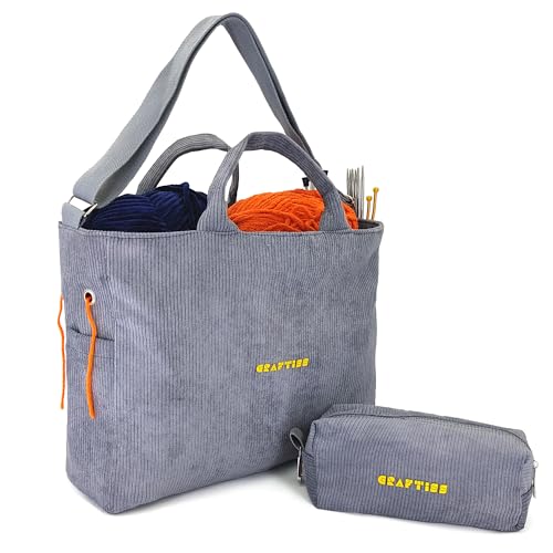 CRAFTISS Crochet Bag Yarn Storage - Perfect Gift - Durable Corduroy Yarn Bag for Crochet Accessories - Organizer with Knitting Accessories Case