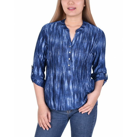 3/4 Roll Tab Sleeve Y Neck Top