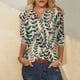 thumbnail image 1 of ICHUANYI Clearance Women's Fashion Three Quarter Sleeve Retro Round Neck Easter Printed Loose Tops Blouse(Khaki, L) ICHUANYI WER2023080806376, 1 of 5