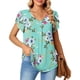 thumbnail image 1 of Camiseta con cuello en V para mujer, mangas cortas de pétalos, espalda plisada, línea media, blusas casuales holgadas, verde menta M, 1 of 5