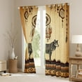 thumbnail image 3 of Vintage Dream Catcher Window Curtains Jungle Wolf Curtains & Drapes Tribal Feathers 30%-50% Blackout Curtains Western India Geometric Aztec Curtains 52x84 inch for Living Room,Grunge Brown, 3 of 6