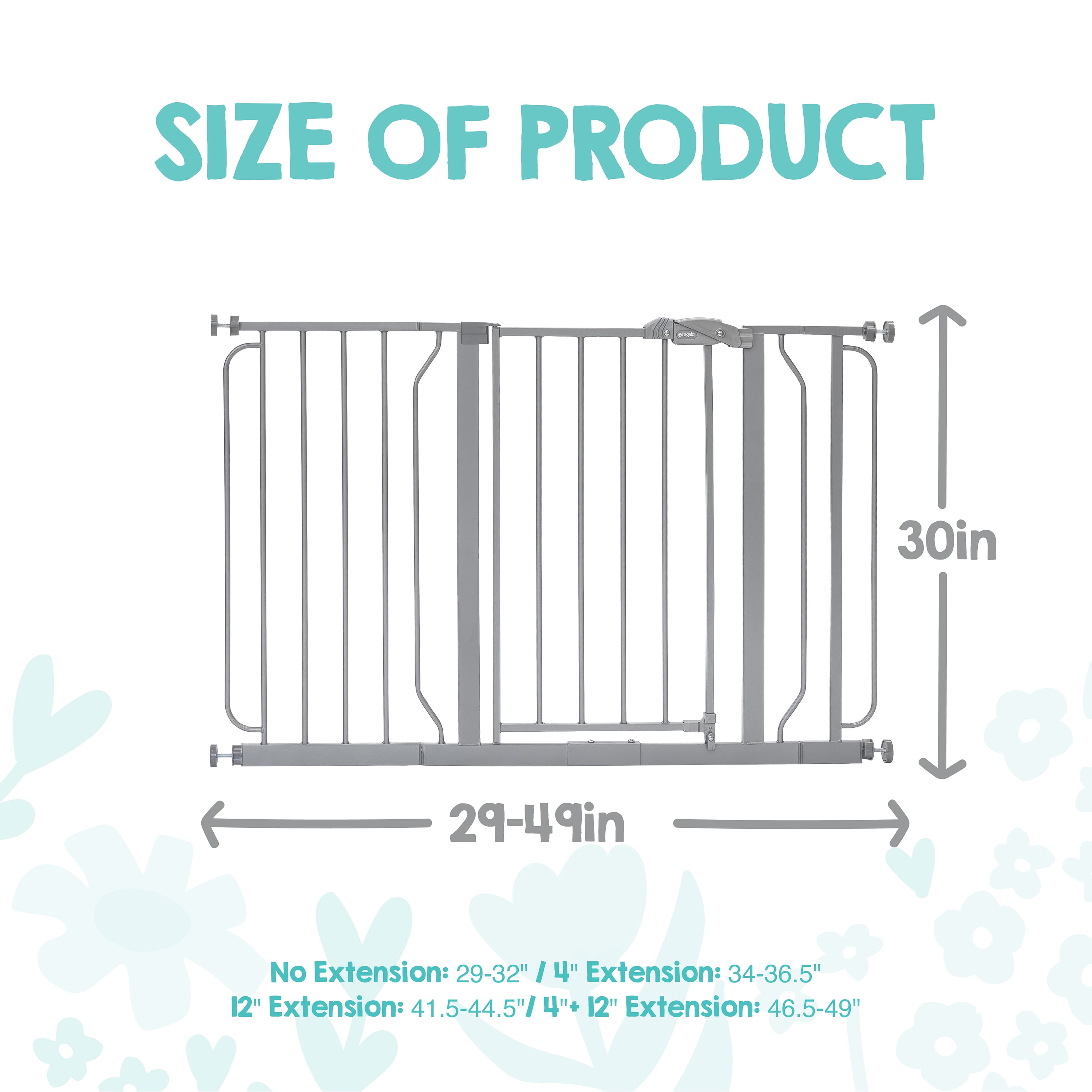 Regalo Easy Step® 49-Inch Extra Wide Baby Gate, Includes 4-Inch and 12-Inch Extension Kit, 4 Pack of Pressure Mount Kit, and 4 Pack of Wall Mount Kit
