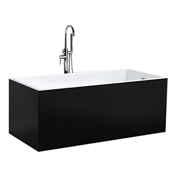 Freestanding Bathtub 59 Inch Rectangular Black Finish Modern Soaking Tub