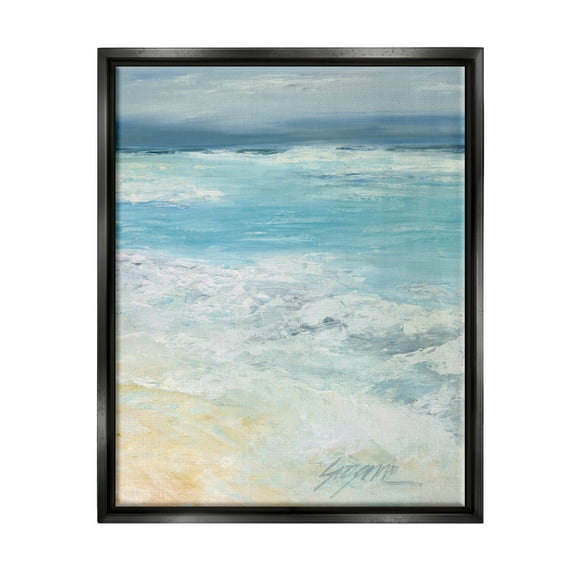 Stupell Industries Modern Beach Waves Abstract Shore Coastal Painting Black Floater Framed Art Print Wall Art