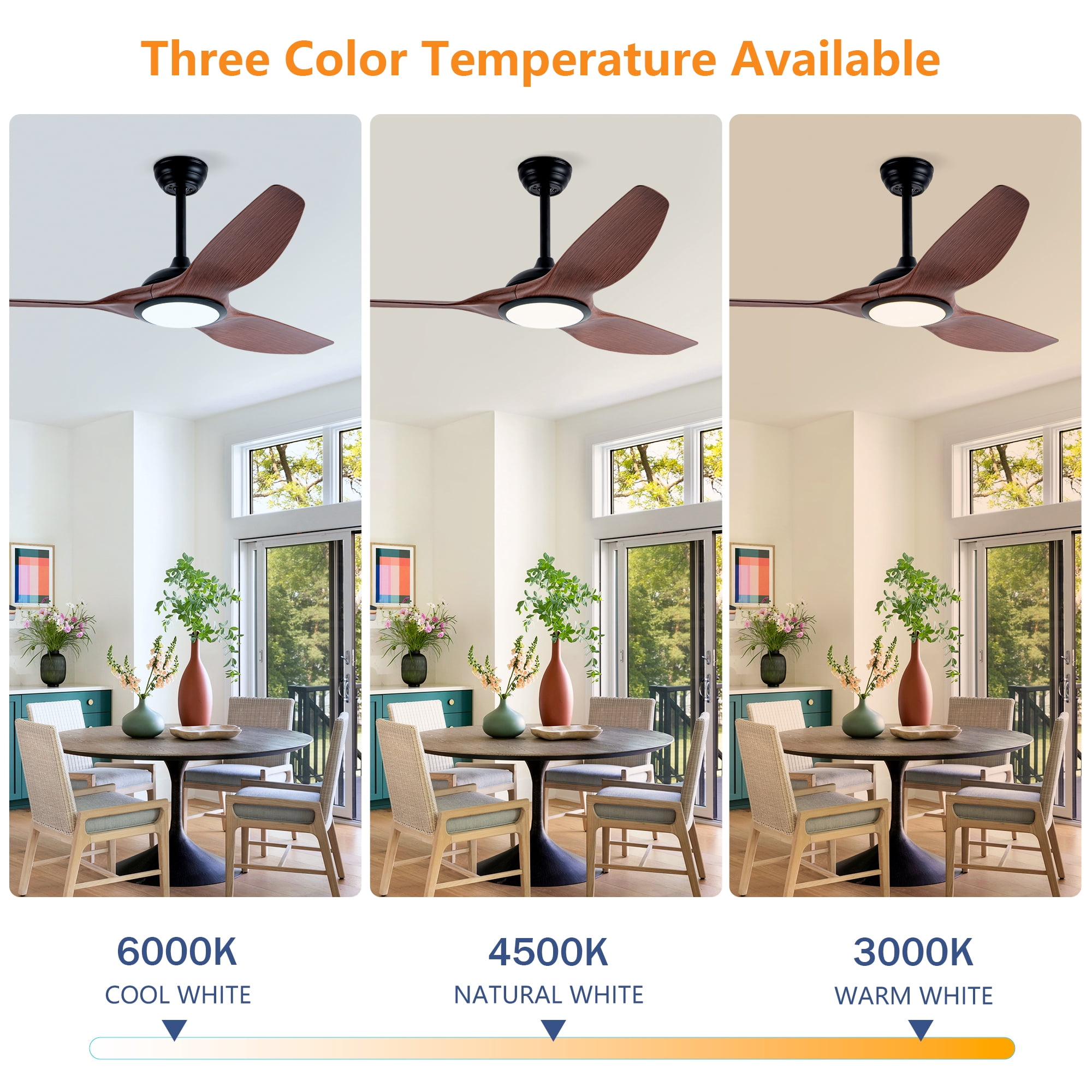 52 Inch Ceiling Fan With Light Kit LED Light Source ABS Blades, DC 6 Speed, Remote Control, Adjustable Height Ceiling Fan for Patio Living Room, Bedroom, Office, Indoor