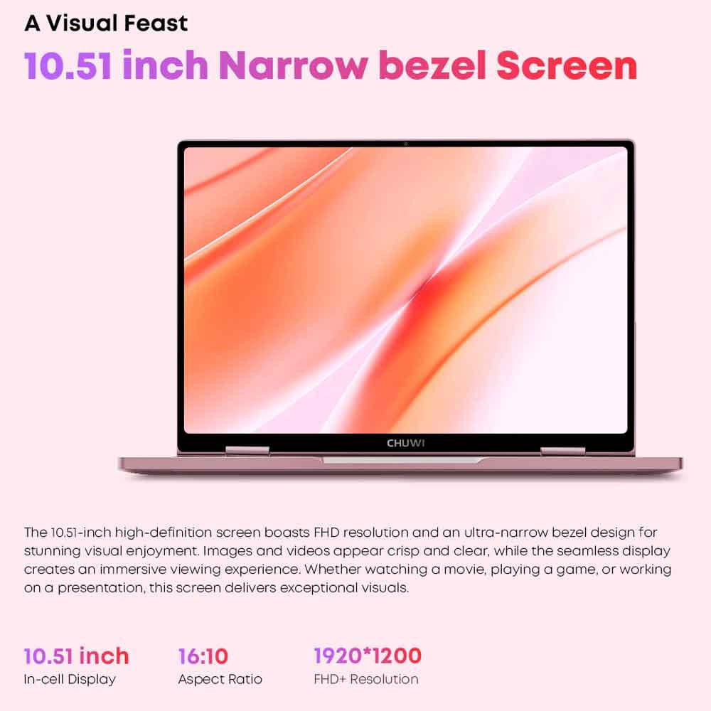 CHUWI 10.51" 360° Touchscreen Mini Laptop 512GB SSD 12GB RAM,12th Gen Intel Alder Lake N100(Up to 3.4GHz),Windows 11,2 in 1 Gaming Tablet Notebook Computer(MiniBook X)