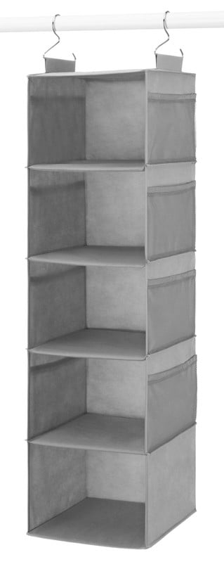 Whitmor Gray Hanging Closet Organizer with Mesh Pockets Fabric Storage Solution