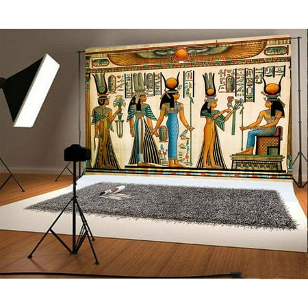 HelloDecor Polyster 7x5ft Photography Background Egyptian Mural Color Painting Drawing Pharaoh Scene Historic Culture Art Personal Shooting Backdrops Art Portraits Wedding Party Video Studio