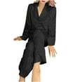 thumbnail image 2 of Elainilye Fashion Womens Silk Pajamas Set Home Wear Pajamas Two Piece Outfits Long Sleeve Pants Pajama Set Loungewear,Black, 2 of 5