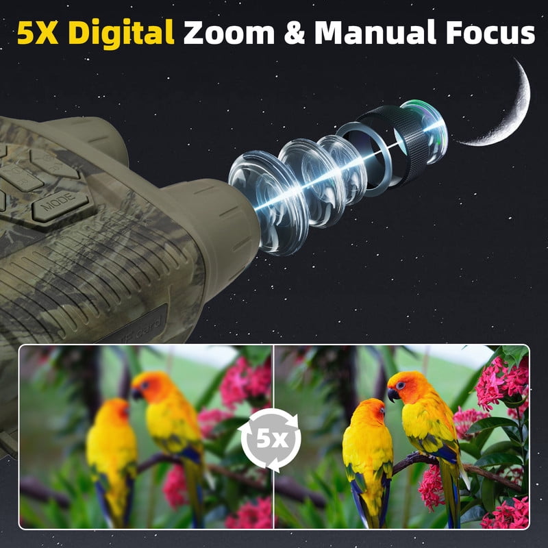 AMBLER Night Vision Goggles - 5W Upgraded 4K HD IR Binoculars - 5X Zoom, 32GB Card to Save Photos and Videos for Camping Hunting