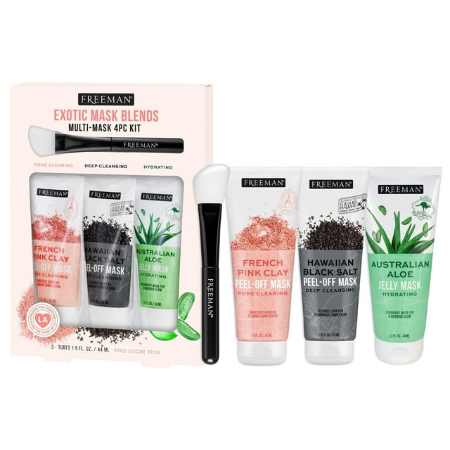 Set de mascarillas faciales Freeman Exotic Blends con brocha de silicona, 4 piezas