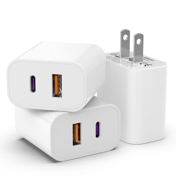 Cargador iGENJUN de 20 W con doble puerto USB-C y USB-A, QC PD 3.0, paquete de 3